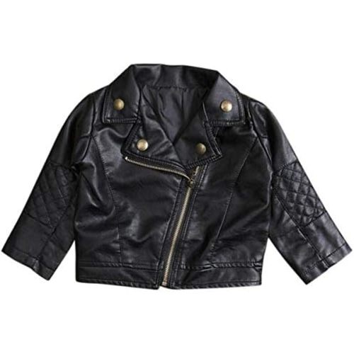 UNIQUEONE Baby Boys Girls Kids Outfits Spring Autumn PU Faux Leather Lapel Jacket Oblique Zipper Outerwear Coat