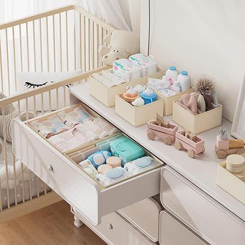 Drawer Organizer Clothes Storage - 18 Pack Baby Dresser Organizer for Nursery, Foldable Closet Drawer Organizer Bins for Bedroom Organization, Fabric Storage Dividers for Socks, Underwears, Bras