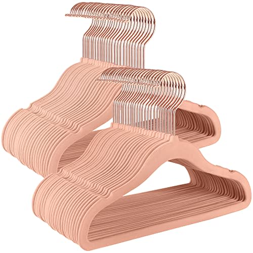 SONGMICS Baby Kids Hangers 50 Pack for Closet, 11.8 x 8.1 Inches, Rose Gold 360° Swivel Hooks, Space-Saving Clothes Velvet Hangers for Nursery, Non-Slip, Jelly Pink UCRF027P01