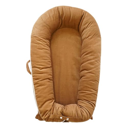 CooCooBaby Deluxe Infant Lounger, Baby Nest Cover for Baby Girls & Boys, Newborn Essentials for Baby 0-12 Months, 100% Cotton, Co Sleeper Portable Travel Bed (GoldenBrown_Corduroy)