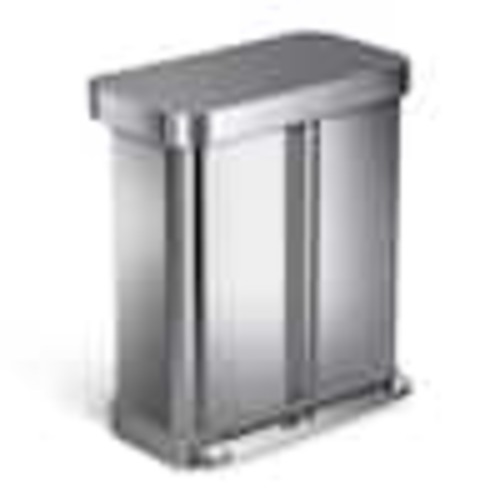 simplehuman 58 Liter Rectangular Dual Compartment Step Trash Can with Grey Plastic Lid, Brushed Stainless Steel CW2209