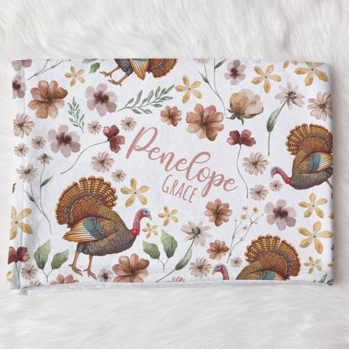 Personalized Turkey Swaddle Blanket Wildflowers Baby Blanket Newborn Baby Girl Coming Home Outfit Hospital Photo Outfit Baby Shower Gift