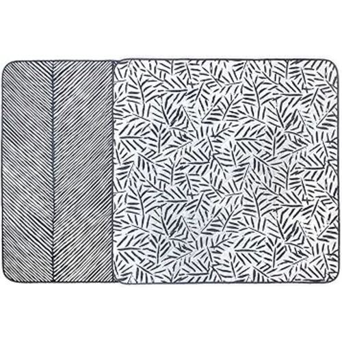 Toddlekind Pretty Practical Mat 100% Organic Cotton 47" x 47”, Reversible, Portable, Travel, Portable, Indoor/Outdoor, for Babies/Toddlers, Sandy Lines-Ocean Leaves-Charcoal (Grey/Black)