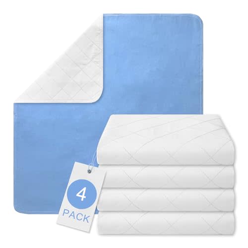 Akicia Reusable Bed Pads 34" X 36" 4 Pack, Washable Waterproof Pads for Incontinence, Absorbent Leak-Proof Underpads for Pee Bed Wetting, Potty Training,for Kids Pets Adult