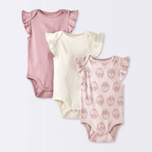 Baby Girls' 3pk Sleeveless Ruffle Bodysuit - Cloud Island™ Pink 12M