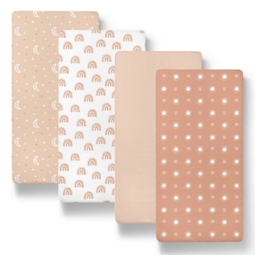 The Peanutshell Boho Bassinet Sheets, Pink, 4-pack