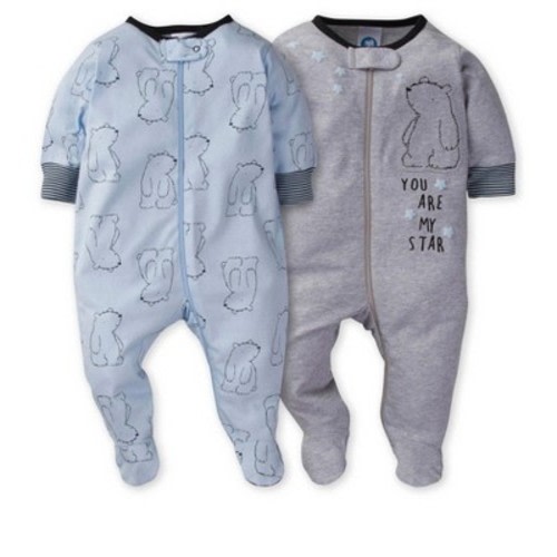 Gerber Baby Boys' Footed Pajamas, Blue Bear, 0-3 Months, 2-Pack