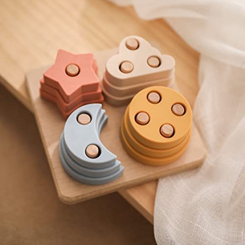 Silicone Stacking Sorting Toys for Baby and Toddlers Geometric Stacking Building Blocks Toys Montessori Early Educational Intelligence Block Puzzles for Infants