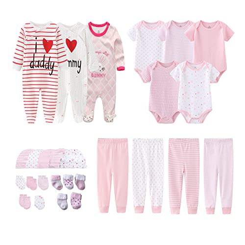 MAMIMAKA Newborn Layette Gift Set 27-Piece Baby Girl Clothes Bodysuits, Pants Essentials and Accessories 0-6Months