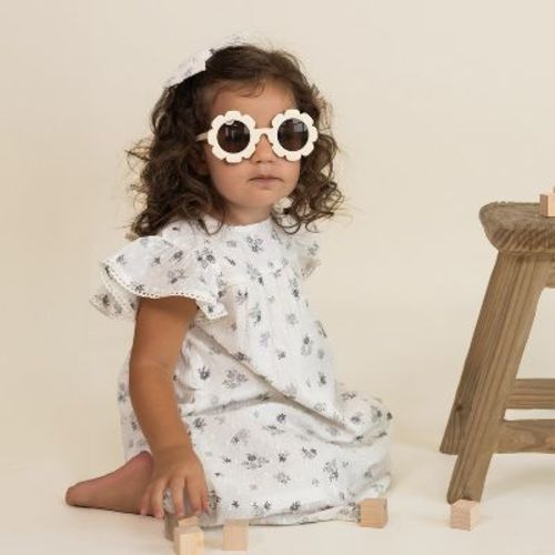 Organic Short Sleeve Flutter Dress - Pastel Bloom