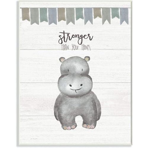 The Stupell Home Decor Collection Stronger Than You Think Hippo Wall Plaque Art, Multicolor
