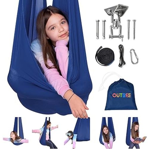 OUTREE Sensory Swing for Kids with 360° Swivel Hanger, Indoor Therapy Swing Great for Autism, ADHD, Sensory Processing Disorder, and Autistic Children (Navy Blue)