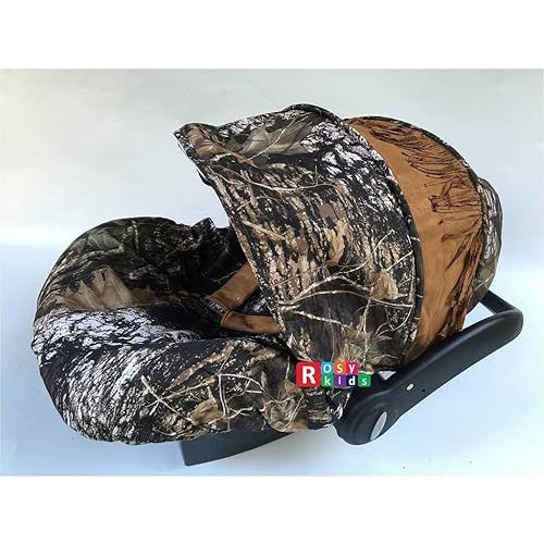 Rosy Kids Infant Carseat Canopy Cover 3pc Whole Caboodle, Baby Car Seat Cover Outdoor Kit, Oak Tree Camouflage Faux Suede Tassel
