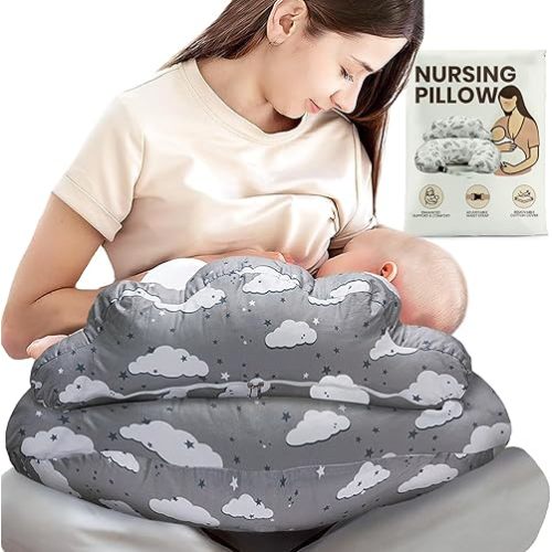 Nursing Pillow – Plus Size Breastfeeding Pillows with Security Fence for Enhanced Support & Comfort – Removable Cotton Cover, Adjustable Waist Strap, Newborn Essentials Must Haves Baby Registry Search