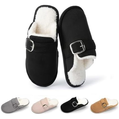 Fuzzy Slippers for Women with Memory Foam Warm Winter Suede House Slippers Shoes Indoor Outdoor Gifts For Women Faux Fur Anti-Skid