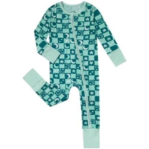 Teach Leanbh Unisex Baby Bamboo Viscose Pajamas with Mittens and Feet Cuffs 2 Way Zipper Long Sleeve Romper Sleep and Play