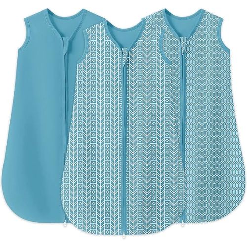 SWEET DOLPHIN 3 Pack Baby Wearable Blanket Sleep Sack - 100% Cotton TOG 0.5, 2-Way Zipper, Newborn Essentials