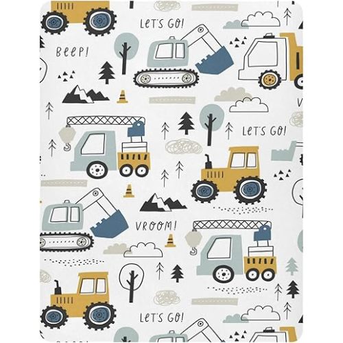 Pfrewn Crib Sheets for Boys Girls Truck Tractor Fitted Crib Sheet Fits Standard Crib Mattress Pads Stretch Soft Toddler Baby Sheet, 52x28x9IN