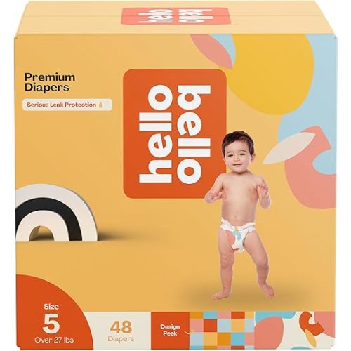 Hello Bello Premium Diapers Size 5, Honeysuckle Designs, 48ct Club Box, Hypoallergenic and Extra Absorbent