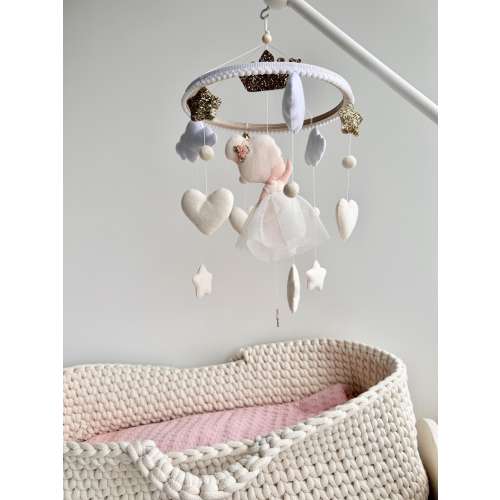 Baby Mobile - Handmade Ballerina Crib Mobile – Custom Baby Mobile with Glitter Stars & Felt Clouds – Nursery Decor – Baby Shower Gift Girl