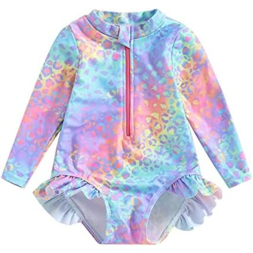 Infant Baby Girl Swimsuit One Piece Long Sleeve Zip Swimwear Bathing Suit Beach Wear