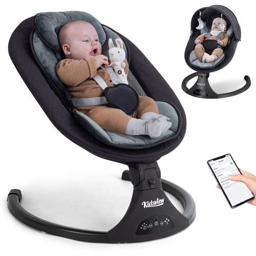Electric Baby Swing for Infants ,Portable Baby Swing with Timing Function 5 Swing Speeds Bluetooth Touch Screen,Music Speaker 12 Preset Lullabies for Babies 0-9 Months,0-20lb,Unisex,Black