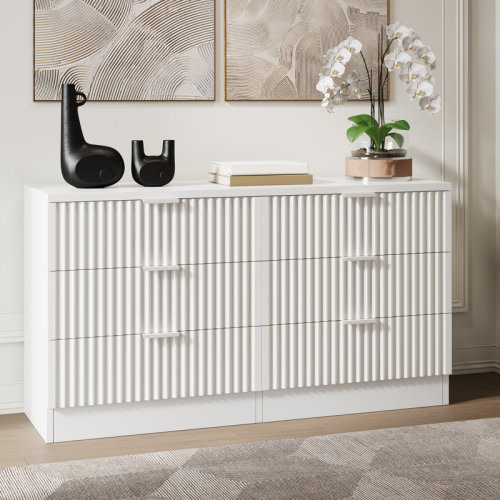 Ebern Designs High Gloss 6-Drawer Dressers Versatile Storage Chest Of Drawers Organizer With Fluted Panel For Living Room Bedroom & Reviews | Wayfair