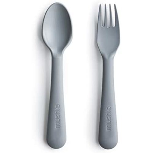 mushie Flatware Fork and Spoon Set For Kids | Made in Denmark (Cloud)