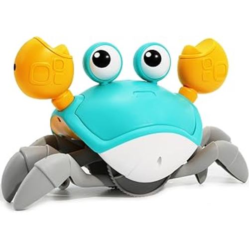 Crawling Crab Baby Toy, Interactive Infant Tummy Time Crab With Music (Automatically Avoid Obstacles), Toddler Walking Dancing Crab, Fun Boy Girl 6-12 Months 1-3+ Year Old Birthday Gift (Green)