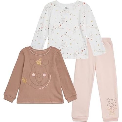 Disney Girls 3 Piece Jogset Minnie Mouse, Winnie the Pooh Girls T-Shirt, Pant and Fleece Pants Set (2T-6X)