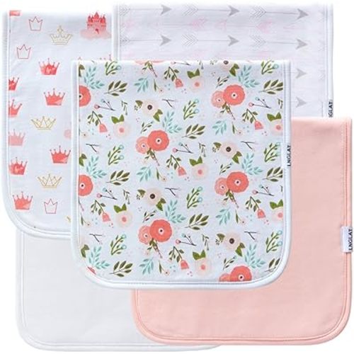 5-Pack Baby Burp Cloth for Girls, 100% Organic Cotton, Triple Layer, Thick, Soft and Absorbent, Burping Rags for Newborns Baby Shower Set