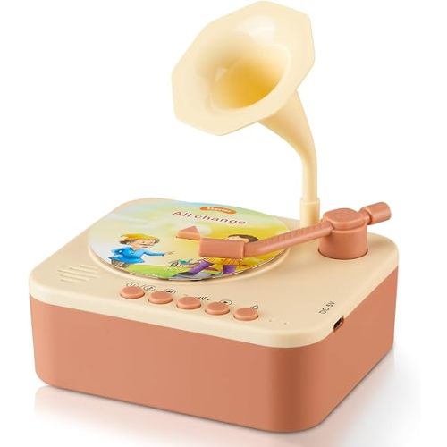 Toddler Gramophone Musical Toys - Player Audio Books for Kids, 99 Cards Stories Songs Phonograph Record, Gift for Boys and Girls (Cozy Brown)