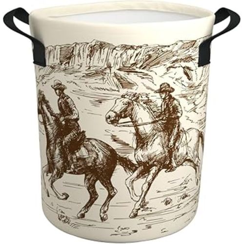 Western Cowboy Laundry Basket Gifts for Boys, Boys' Room Decor Baby Nursery Hamper Western Room Decor 17.7x13.7 Inch