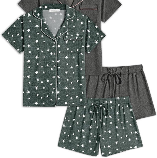 Ekouaer Womens Pajamas Set 2 Pack Button Down Summer Short Sleeve Pjs S-XXL