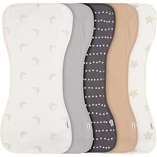 Gerber Baby Unisex Burp Cloths 5-Pack, Tan Grey, Size 10.5" x 21"