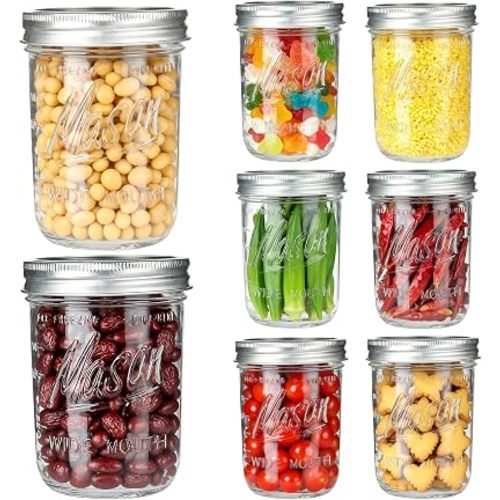 Wide Mouth Mason Jars 16 oz with Lids 8 Pack, Canning Jars with Metal Airtight Lids and Bands, 16 oz Glass Jars for Fermenting, Meal Prep, Freezing