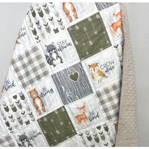 baby boy quilt, woodland quilt, woodland nursery,handmade baby blanket, baby shower gift, nursery decor, crib bedding, handmade quilt