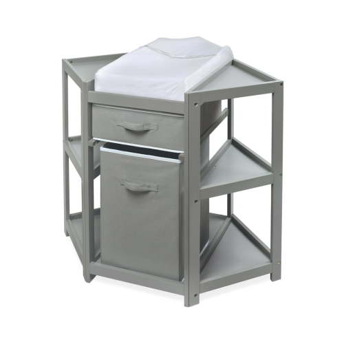 Badger Basket Diaper Corner Baby Changing Table with Hamper and Basket - Gray