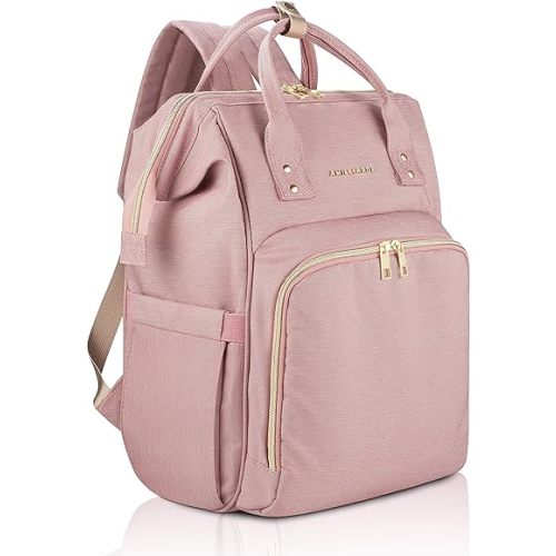 Diaper Bag Backpack - 6 INSULATED Bottle Holders - Detachable Stroller Straps (Light Pink)