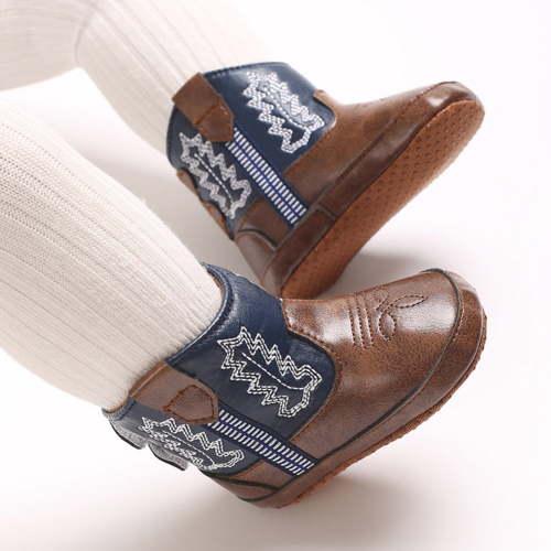 Baby Boys Girls PU Leather Cowboy Boots Newborn Soft Sole Non-Slip Bootie Crib Shoes 0-18M