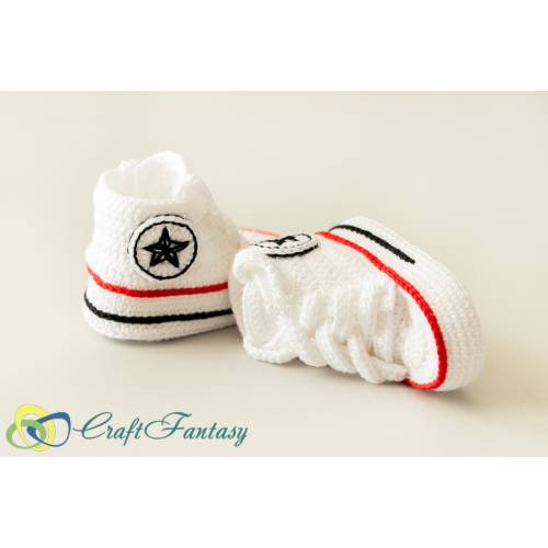 3-6 Mo. Hand knitting crochet white baby booties unisex