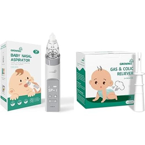 GROWNSY Baby Nasal Aspirator with 24 PCS Baby Gas Relief, Natural Gas and Colic Reliever for Babies, Electric Nose Sucker for Baby