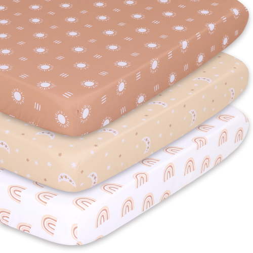 Peanutshell Boho Playpen Bedding Set: Pack n Play, Fitted Sheets for Mini Crib, Baby-set of 3-Clay, Rust, White
