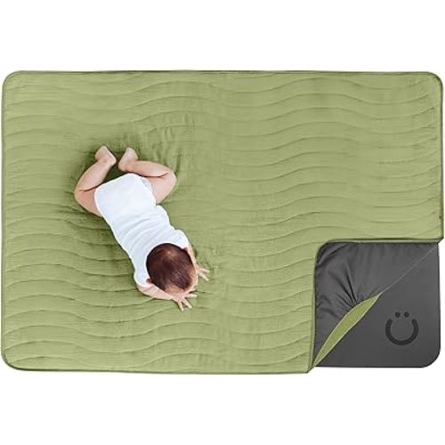 Ubbi Baby Floor Mat, Thick and Comfortable 40.5 x 57 Padded Play Mat for Babies and Toddlers, Detachable Cotton Muslin Cover, Machine Washable and Foldable, Lily Pad