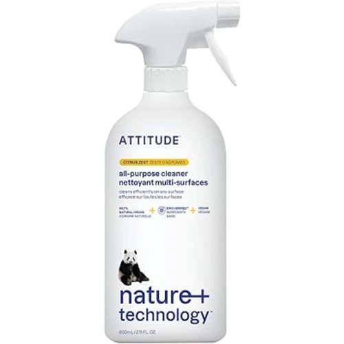 ATTITUDE All Purpose Cleaner Spray, EWG Verified, Vegan, Made with 94% Plant-Based Ingredients, Streak-Free for Kitchen, Bathroom, Glass & More, Citrus Zest Scent, 27.1 Fl Oz