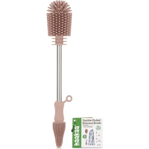 haakaa Cleaning Brush Silicone Bottle Brush Double-Ended Soft Silicone Bristles for Breast Pumps, Breast Milk Collectors, Baby Bottles, Teats, Breastmilk Storage Bags, Detachable - Pink -1pk