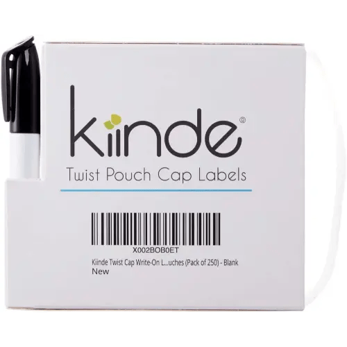 Kiinde Twist Cap Single-Use Write-On Labels for Breast Milk and Baby Food Storage Pouches (Pack of 250) - Includes Label Dispenser with Marker and Marker Holder - Blank