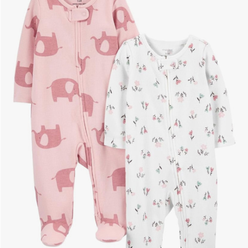 Simple Joys by Carter's Baby Girls' 2-Way Zip Thermal Footed Sleep and Play, Pack of 2
