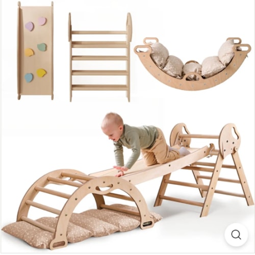 4in1 Montessori Climbing Set: Pikler Triangle, Arch, Slide Board, and