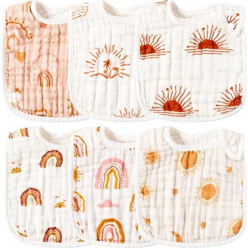 Zainpe 6Pcs Snap Muslin Cotton Bibs for Baby